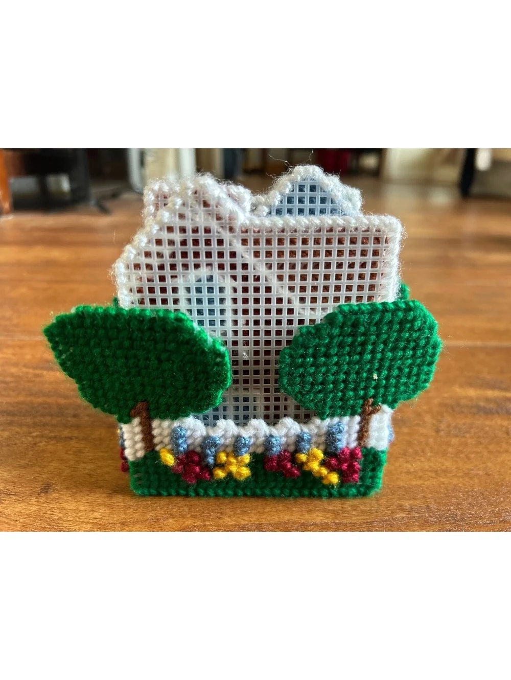 Handmade Cross-Stitch House Coasters with Holder Set of 6